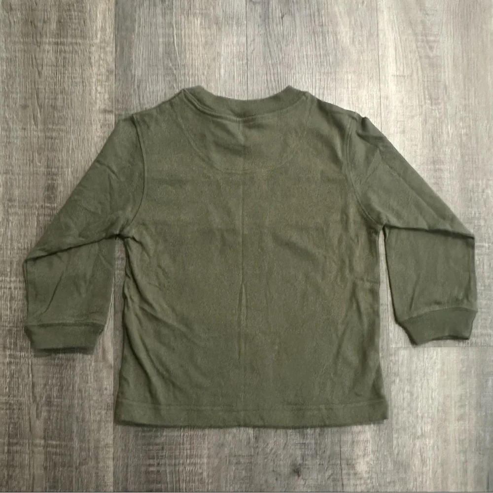 💞 New Baby & Toddler Boys Size 3T Olive Green Long Sleeve Shirt With Knit Stripe